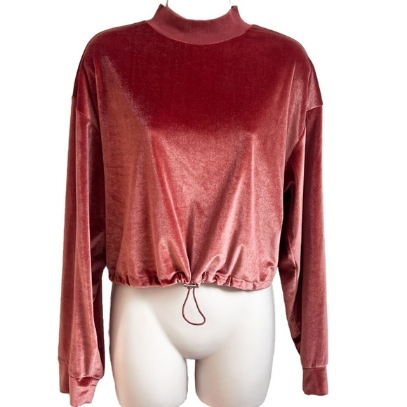 Topshop Velour Cropped Long Sleeve Rust Orange Pullover Sweatshirt Top size 8 - Picture 1 of 8